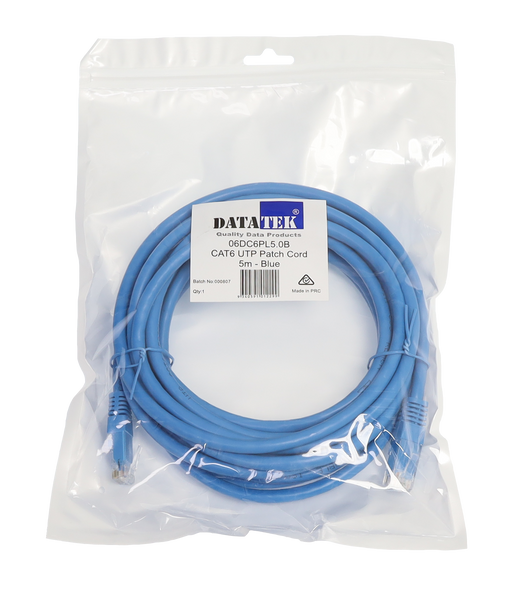 Datatek 5m CAT6 UTP patch lead blue RJ45 network cable