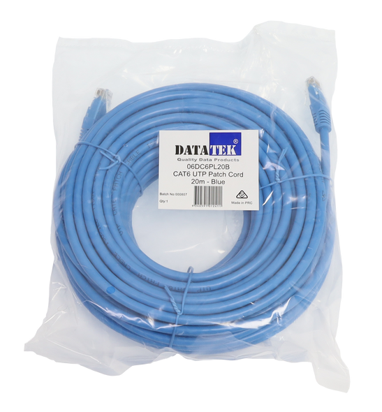 Datatek 20m CAT6 UTP patch lead blue RJ45 network cable