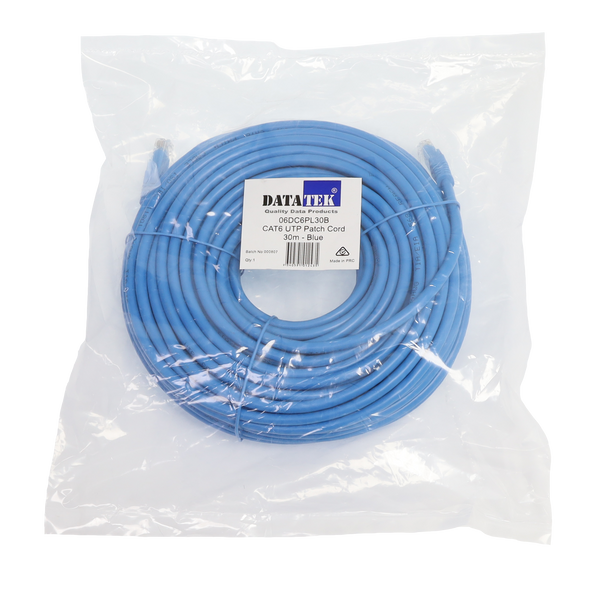 Datatek 30m CAT6 UTP patch lead blue RJ45 network cable