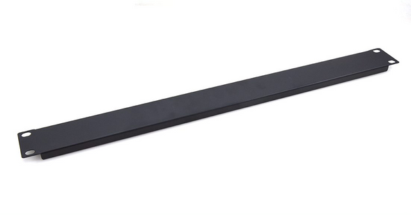 Side view of Datatek metal blanking plate showing 1U spacing and black finish