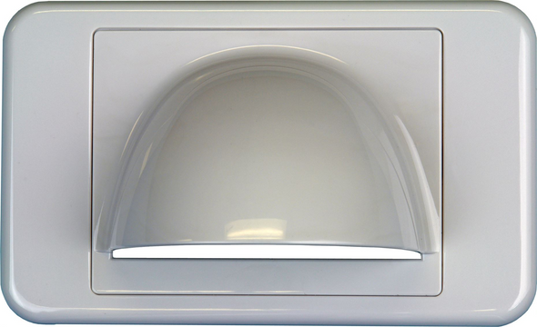 Digitek white bullnose media style wallplate with black bristle brush, 63.80mm x 40.70mm aperture for multi-cable pass-through Digitek white bullnose media style wallplate with black bristle brush, 63.80mm x 40.70mm aperture for multi-cable pass-through