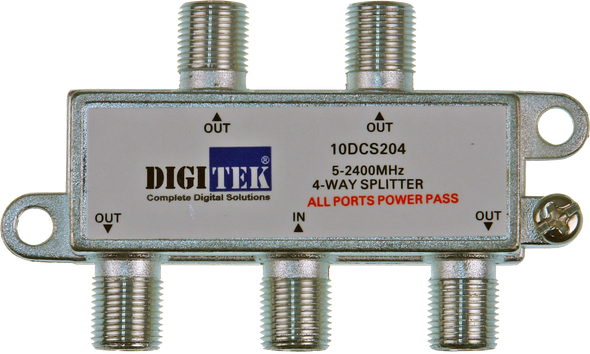 Digitek 4 Way 5-2400MHZ F Type Splitter - All Leg Power Pass