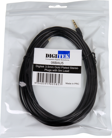 5m Digitek 3.5mm stereo audio lead in hang sell bag pack with label, multiple lengths with 1-year warranty 5m Digitek 3.5mm stereo audio lead in hang sell bag pack with label, multiple lengths with 1-year warranty