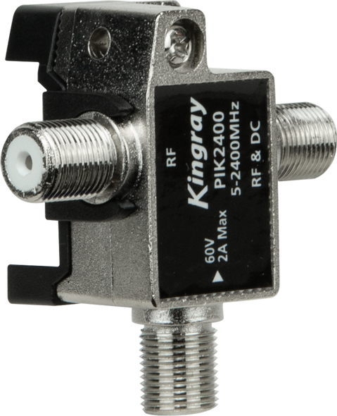Close-up of Kingray PIK2400 F-Type male output, wideband 5-2400 MHz for Foxtel Multistacker setups Close-up of Kingray PIK2400 F-Type male output, wideband 5-2400 MHz for Foxtel Multistacker setups
