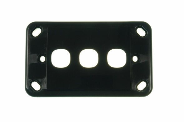 Front view of Digitek 3 gang wallplate black, no mechanism without front cover