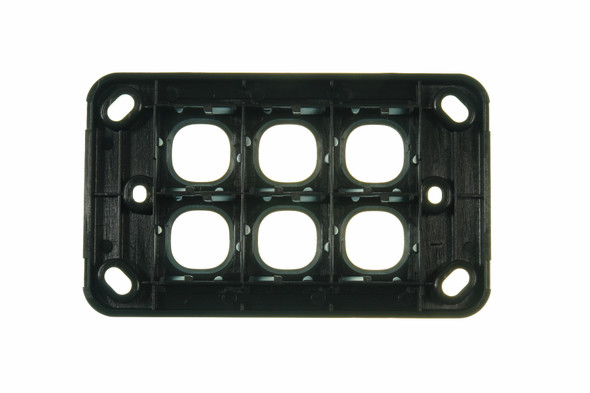 Rear view of Digitek 6 gang wallplate black, no mechanism