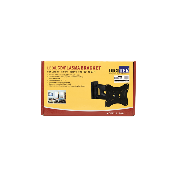 Packaging of Full-motion adjustable wall bracket for 20 to 37 inch LED TVs for easy transport and storage