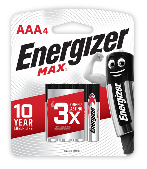Energizer Max E92BP4TN AAA Battery 4 Pack front view