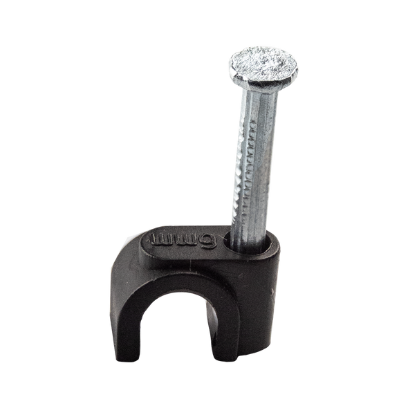 Black 6mm cable clips for masonry and timber surfaces