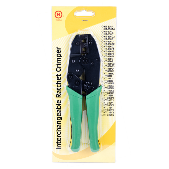Hanglong Tools HT-336K3 8.7 inch interchangeable ratchet crimper with HT-3K3 die set in packaging