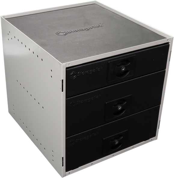 Black modular StorageTek storage cabinet 2Large 1Small