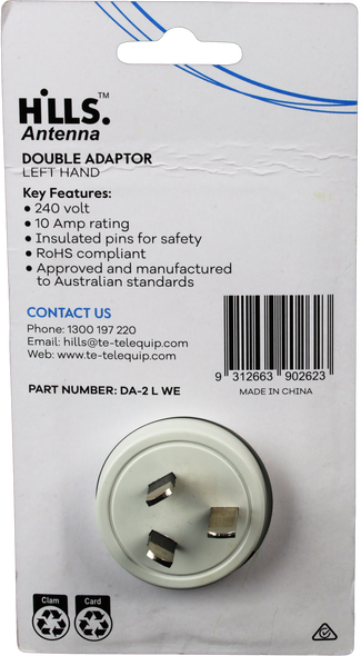 Hills Antenna 10 Amp Double Adaptor - Left