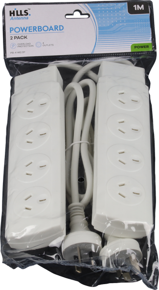 Hills Antenna4 way power board white with overload protection and 1m cord in packaging