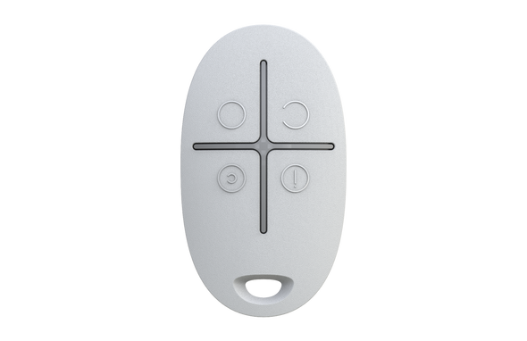 White Ajax SpaceControl 2-way wireless key fob with 4 buttons for arm/disarm/stay/panic security control