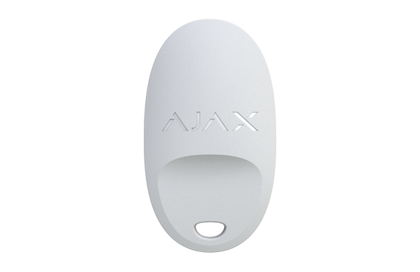 Ajax SpaceControl white 4-button key fob for Jeweller protocol, featuring anti-jamming encryption and 5-year battery