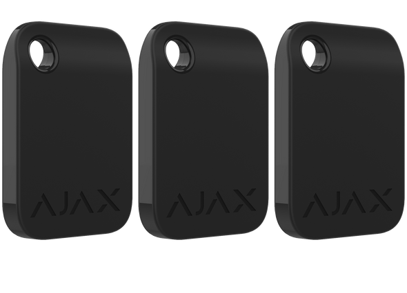 Black Ajax Tags encrypted contactless key fob for touchless security control with KeyPad Plus and DESFire® technology