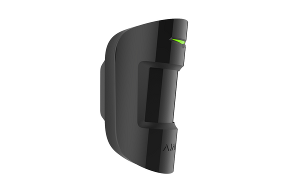 Side view of Ajax MotionProtect white PIR detector ignoring pets up to 50cm tall, with false alarm prevention algorithm