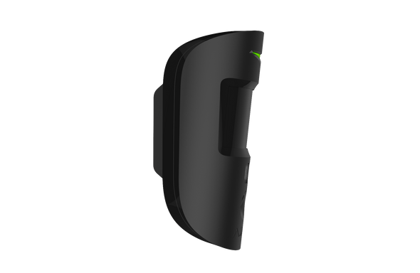 Side view of Wireless Ajax MotionCam PhOD Black detector with pet immunity and 12m range