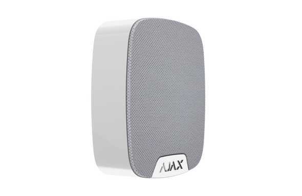 Ajax HomeSiren silver/white, with adjustable 81-105 dB buzzer and external LED terminal