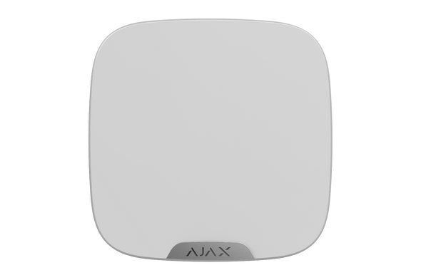 Silver/white Ajax StreetSiren DoubleDeck wireless outdoor siren with Brandplate adapter and 113dB buzzer for alarms