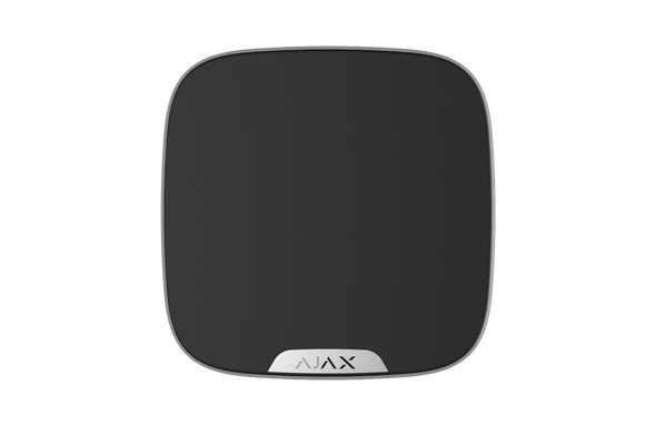 Front view of Ajax Brandplate black panel, featuring clip lock and tamper protection for branding