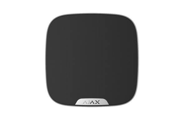 Front view of Ajax Brandplate black panel, featuring clip lock and tamper protection for branding