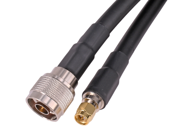 Close-up view of Hills Antenna N Male to SMA Male Connectors in LL400 Cable Close-up view of Hills Antenna N Male to SMA Male Connectors in LL400 Cable