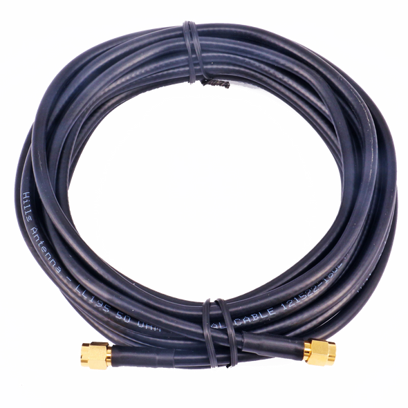 Hills Antenna SMA Male to SMA Male LL195 5m patch lead coaxial cable, featuring low-loss design with bare copper conductor and tinned copper shielding