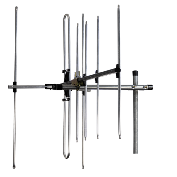 Digitek LTE Series 7 Element YAGI VHF antenna front view with vertical standoff bracket