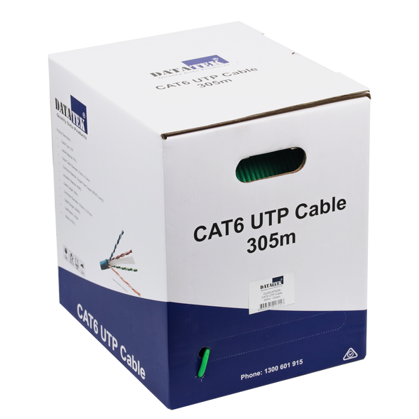 DATATEK CAT6 UTP Cable 305m green box front view with pull-out design