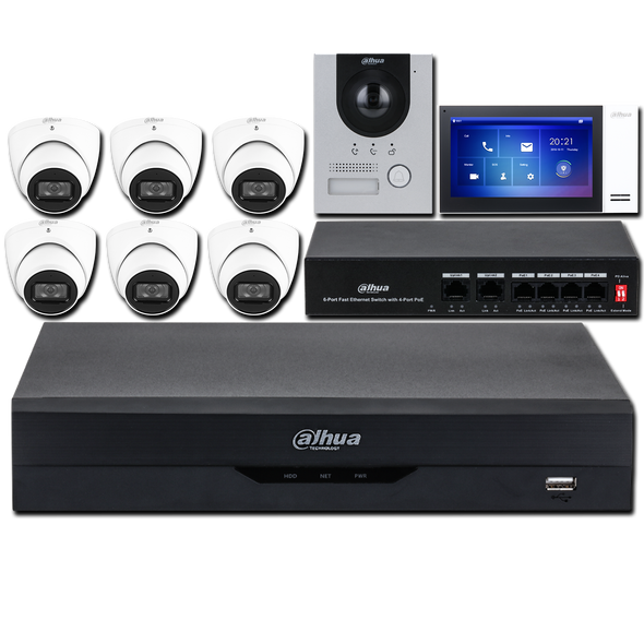 Dahua 8 Channel NVR Kit with 6 x 6MP Cameras, 4TB Hard Drive & Intercom