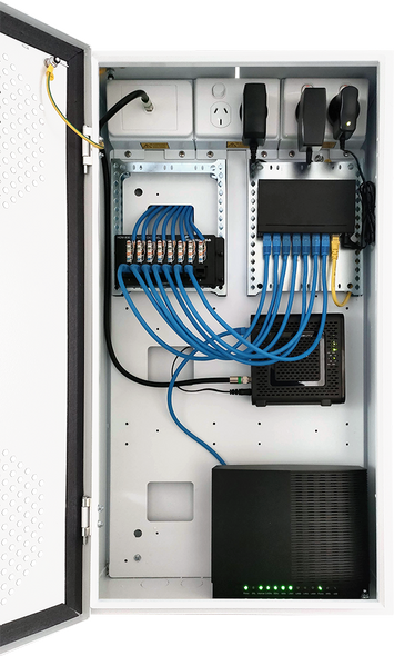 Hills Antenna Home Hub Enclosure – Flexible NBN, Data, AV & TV Enclosure, White Powder-Coated