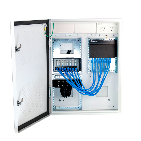 Hills Antenna Home Hub Enclosure – Flexible NBN, Data, AV & TV Enclosure, White Powder-Coated