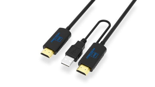 Precision48 HDMI cable showing gold-plated locking connectors