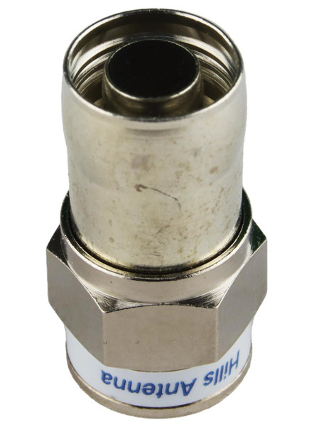 Close-up of Hills Antenna BC80490 360° metal crimp and internal lock spring