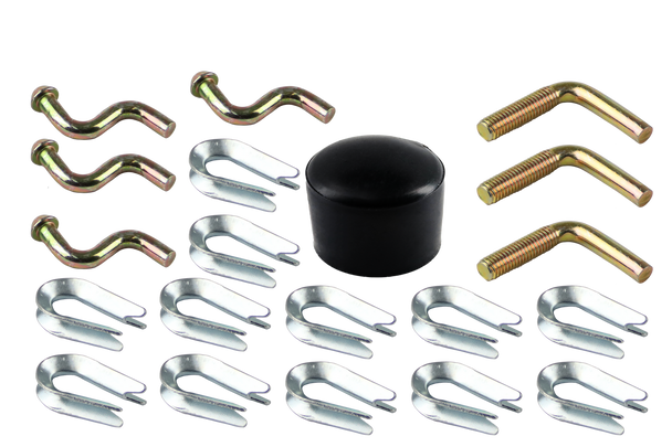 Hills Antenna FB68A 9m Telomast accessory kit full contents displaying guys wires, thimbles, pins & mast cap