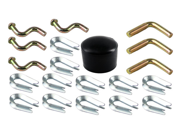 Hills Antenna FB68A 9m Telomast accessory kit full contents displaying guys wires, thimbles, pins & mast cap