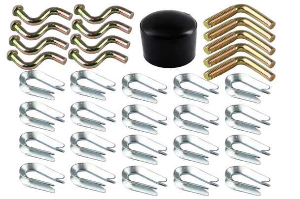 Hills Antenna FB84A 15m Telomast accessory kit full contents displaying guy wires, thimbles, pins & mast cap