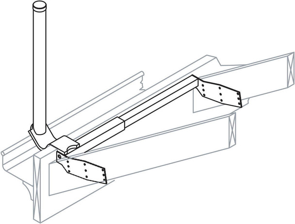 Schematic diagram of 45degree 600mm gutter mount FB607162 clamped to gutter on timber-framed tiled roof