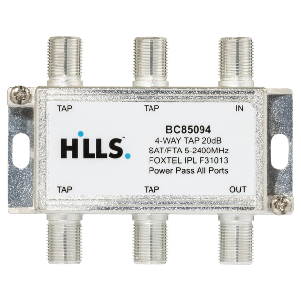 Genuine Hills Antenna 20dB 4-port tap showing Foxtel F31013 approval