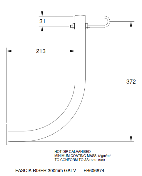 Schematic diagram of durable 300mm fascia riser mount