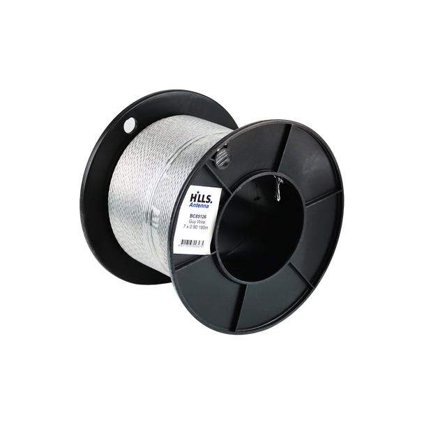 Hills Antenna BC85126 180 m galvanised guy wire reel on white
