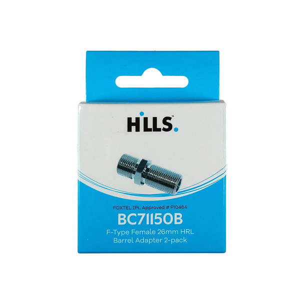 Hills Antenna BC71150B F-Type female to female high return loss adaptor 2-pack front view