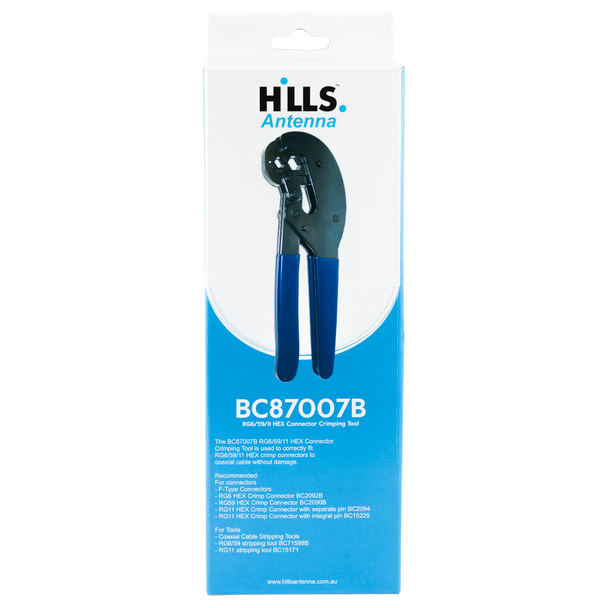 Hills Antenna BC87007B in retail display packaging front view with specifications