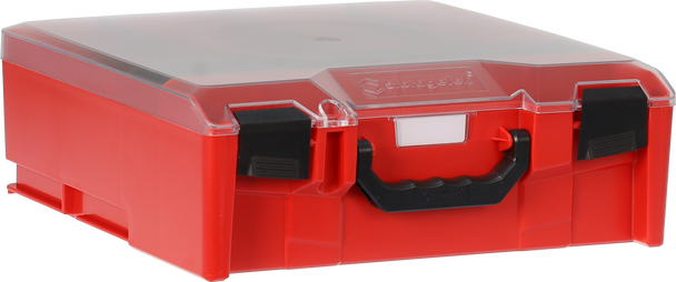 StorageTek Case Large Clear PC Lid c/w dividers-Red with Black Clasps