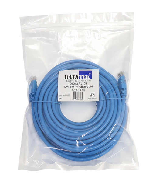 Datatek 10m CAT6 UTP patch lead blue RJ45 network cable