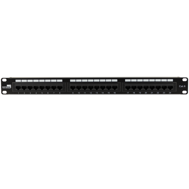 Datatek 24 Port CAT6 rack mountable patch panel in black 1U design for 19-inch cabinets
