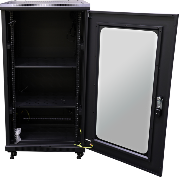 Inside Datatek 24A22R66FPS with  4 fans 2 shelves and 6-way PDU