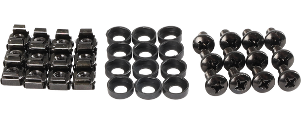 Datatek 12 pack of black cage nuts with plastic holders and screws for data cabinets