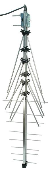 Silver 28-element Metropolitan UHF/VHF antenna showing folding elements for channels 6-35